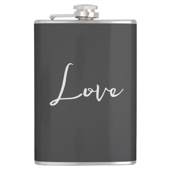 Stylish Grey Background Love Wedding Flask (Front)