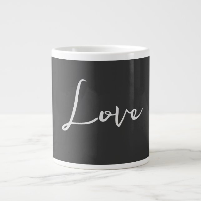 Stylish Grey Background Love Wedding Giant Coffee Mug (Front)