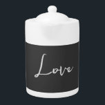 Stylish Grey Background Love Wedding Teapot<br><div class="desc">You can easily change the fonts and colors. You can also add your logo and the background image as you like.</div>