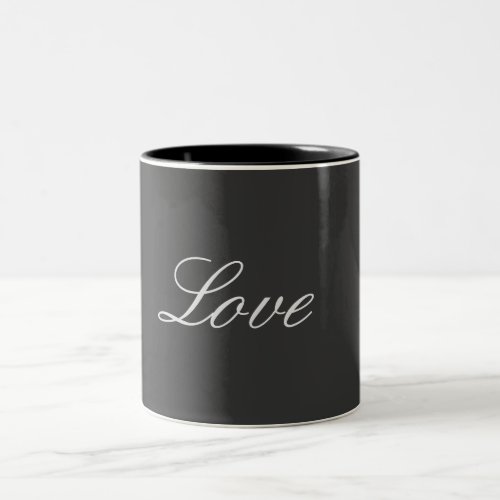 Stylish Grey Background Love Wedding Two_Tone Coffee Mug
