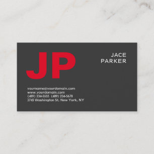 Stylish Grey Background Red Monogram Professional Business Card