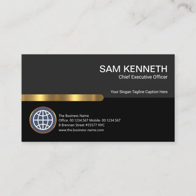 Stylish Grey Black Columns Gold Stripe CEO Founder Business Card | Zazzle
