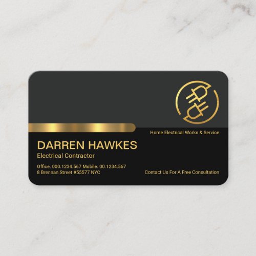 Stylish Grey Black Columns Gold Stripe Plug Business Card