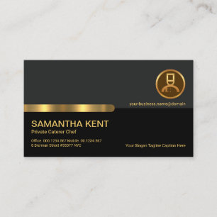 Stylish Grey Black Layer Gold Stripe Private Chef Business Card