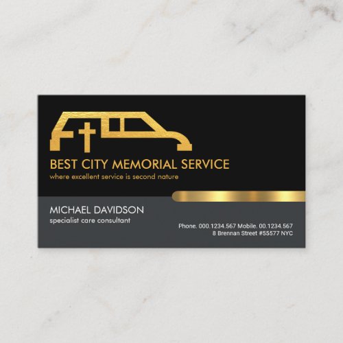 Stylish Grey Black Layer Gold Tab Memorial Business Card