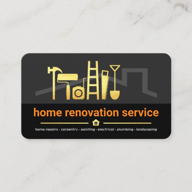 Stylish Grey Black Layers Construction Tools Business Card (Front)