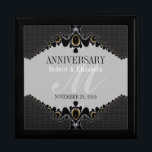 Stylish Grey Black Ornate Wedding Anniversary Gift Jewelry Box<br><div class="desc">Unique and Stylish fractal art lace in dark grey and black plus damask pattern too - Exquisite and elegant custom Wedding, Anniversary or engagement present. Personalize with names, anniversary date and monogram or numbers - made into a wonderful wooden gift box to keep trinkets, jewellery box for your special keepsakes....</div>