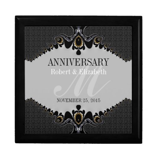 Stylish GreyBlack Ornate Wedding Anniversary Gift Jewelry Box