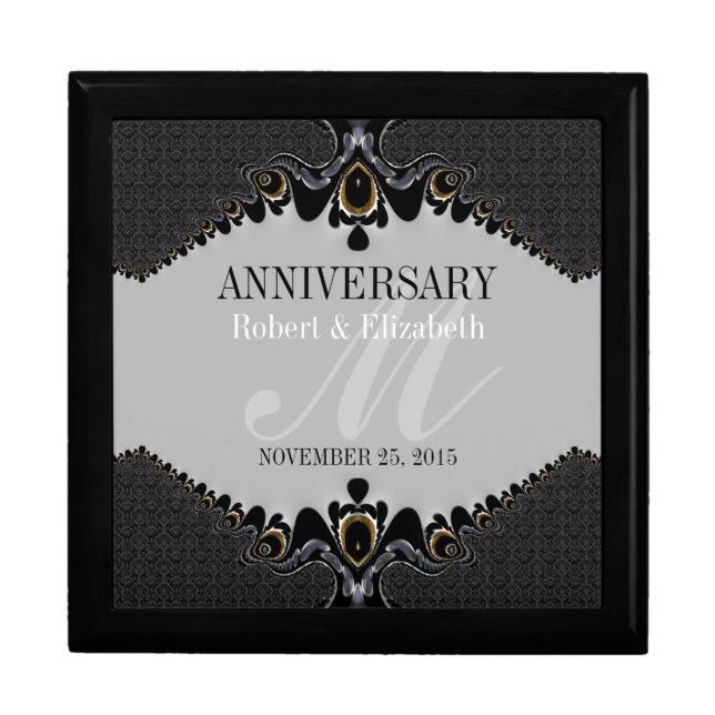 Stylish Grey+Black Ornate Wedding Anniversary Gift Jewelry Box (Front)