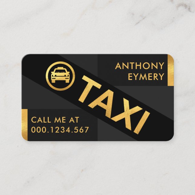 Stylish Grey Blocks Gold Lines Taxi Cab Business Card (Front)