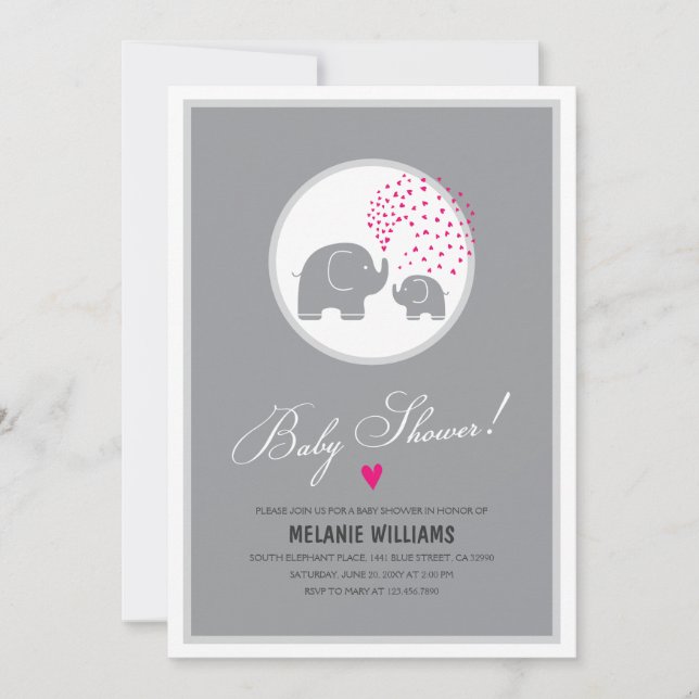 Stylish Grey Elephants Baby Shower Invitation (Front)