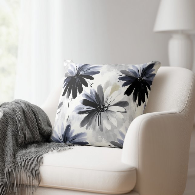 Stylish Grey Floral Throw Pillow (Creator Uploaded)