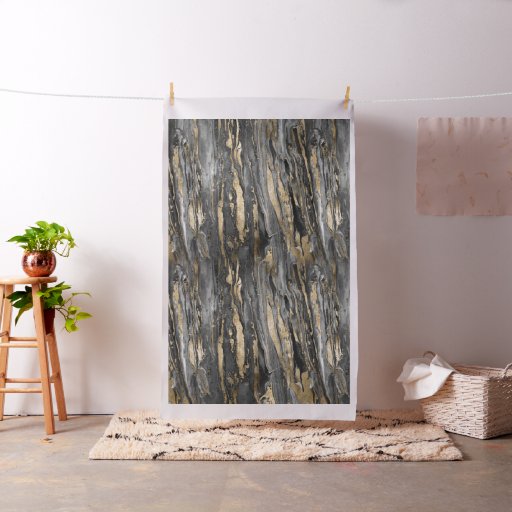Stylish Grey Gold Abstract Marble Fabric