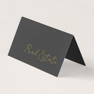 Stylish Grey Gold Color Script Agent Business Card