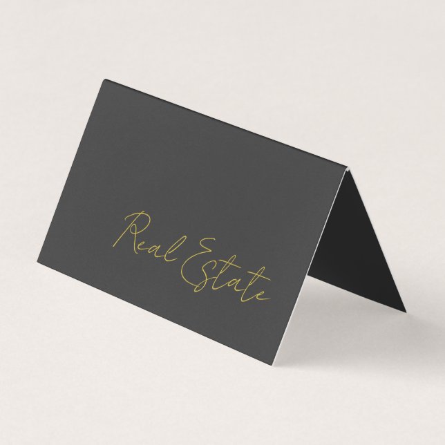 Stylish Grey Gold Color Script Agent Business Card (Front)