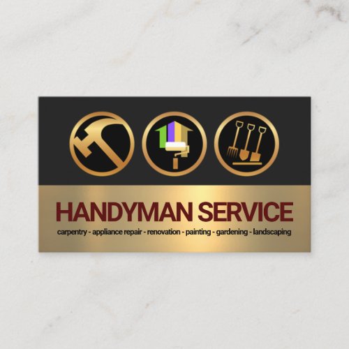 Stylish Grey Gold Layers Handyman Icons Contractor Business Card