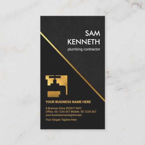 Stylish Grey Grunge Gold Faucet Tap Plumber Business Card