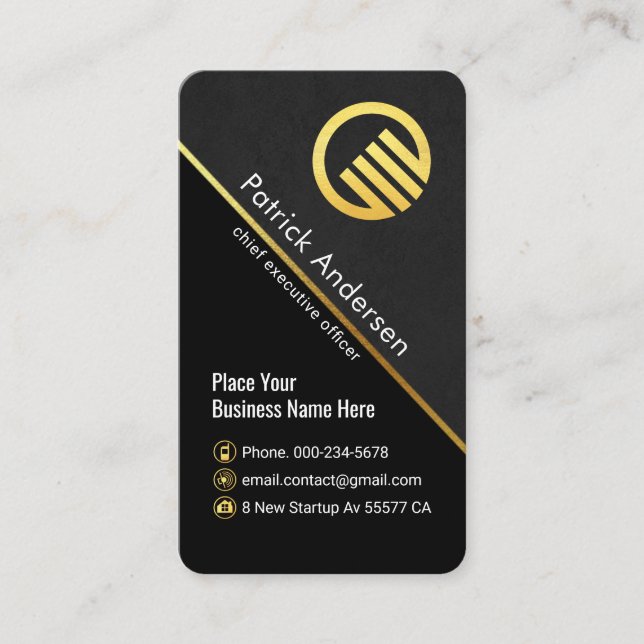 Stylish Grey Grunge Gold Line CEO Boss Business Card (Front)