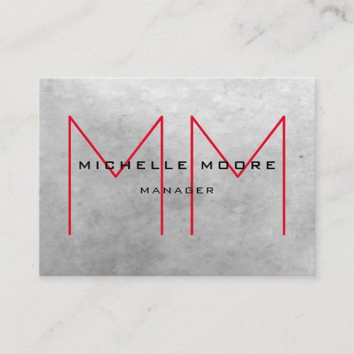 Stylish Grey Huge Red Monogram Modern Professional Business Card