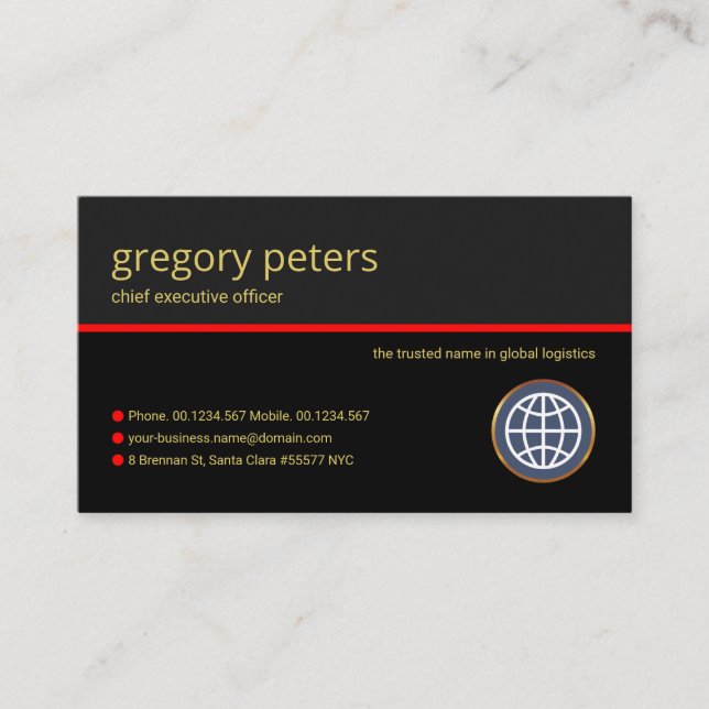 Stylish Grey Layers Red Line CEO Founder Business Card (Front)