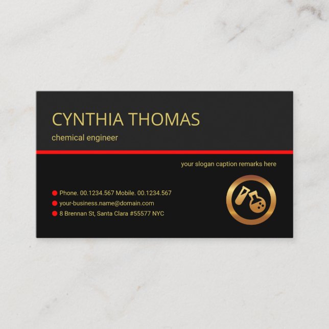 Stylish Grey Layers Red Line Chemist Chemical Business Card (Front)
