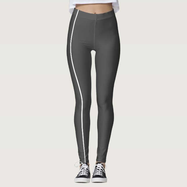 Stylish Grey Monochrome Thin Lines Leggings (Front)