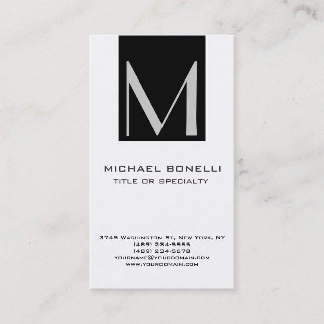 Stylish Grey Monogram Black White Business Card (Front)