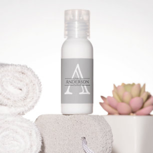 Stylish Grey Monogram Custom Travel Bottle Set Hand Lotion
