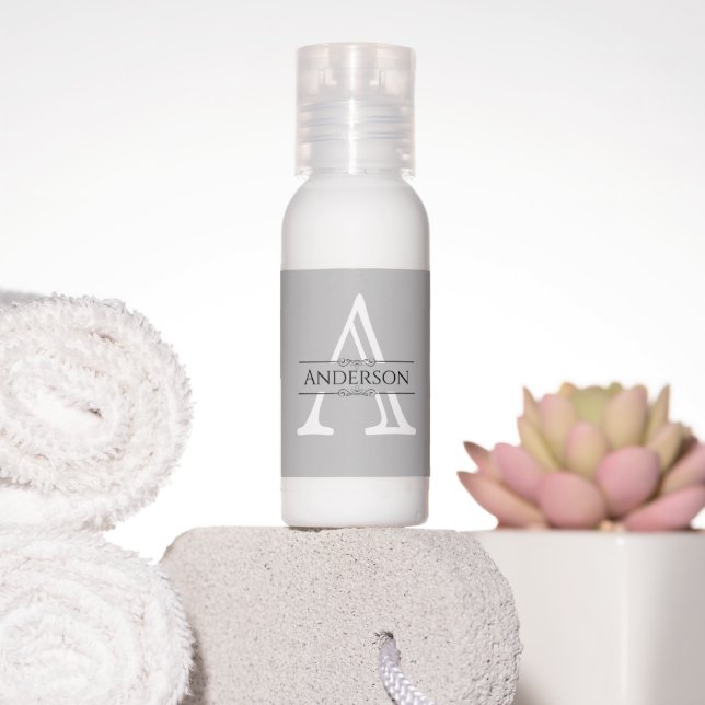 Stylish Grey Monogram  | Custom Travel Bottle Set Hand Lotion (Insitu)