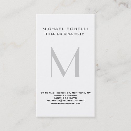 Stylish Grey Monogram Vertical Business Card