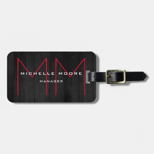 Stylish Grey Red Monogram Modern Luggage Tag