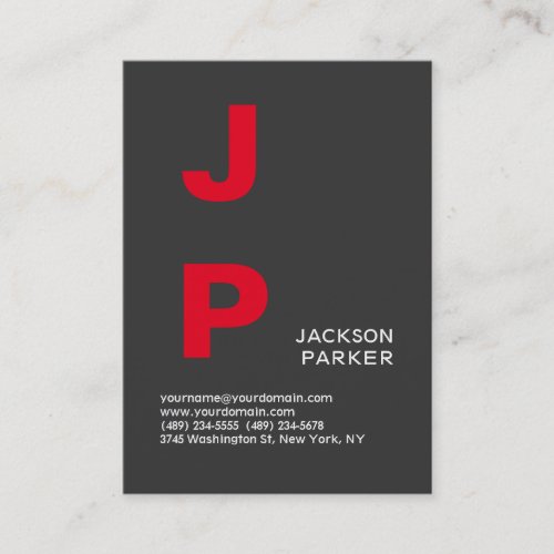 Stylish Grey Red Monogram Professional Business Card