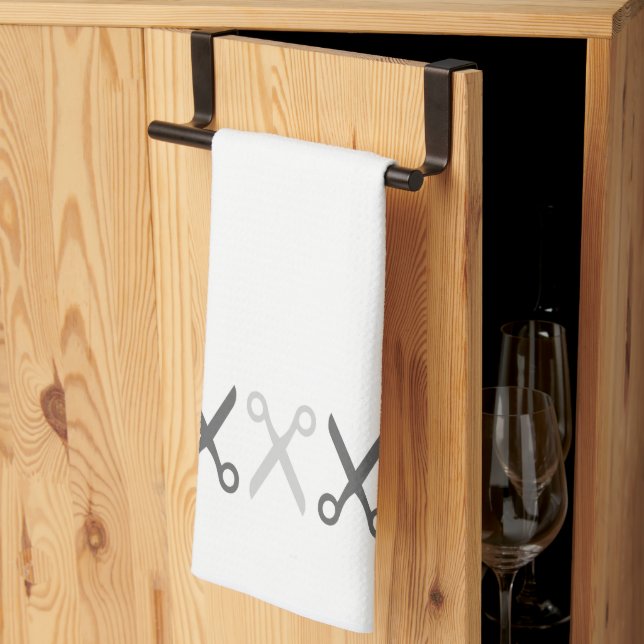 Stylish Grey Scissors Hairdresser Taylor Kitchen Towel (Thirds Fold)