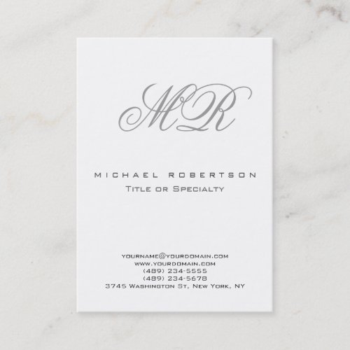 Stylish Grey Script Monogram Clean Business Card