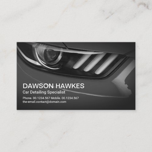 Stylish Grey Sports Car Headlights Auto Detailing Business Card