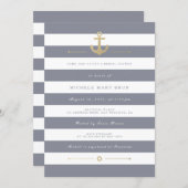 Stylish Grey Striped Nautical Bridal Shower Invite (Front/Back)
