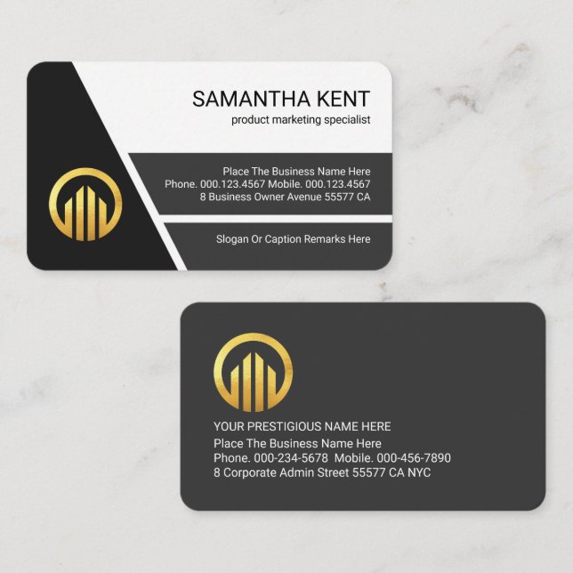 Stylish Grey Trapezium Layers Business Owner Card (Front/Back)