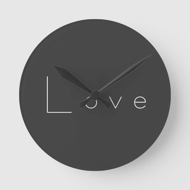 Stylish Grey White Love Wedding Round Clock (Front)