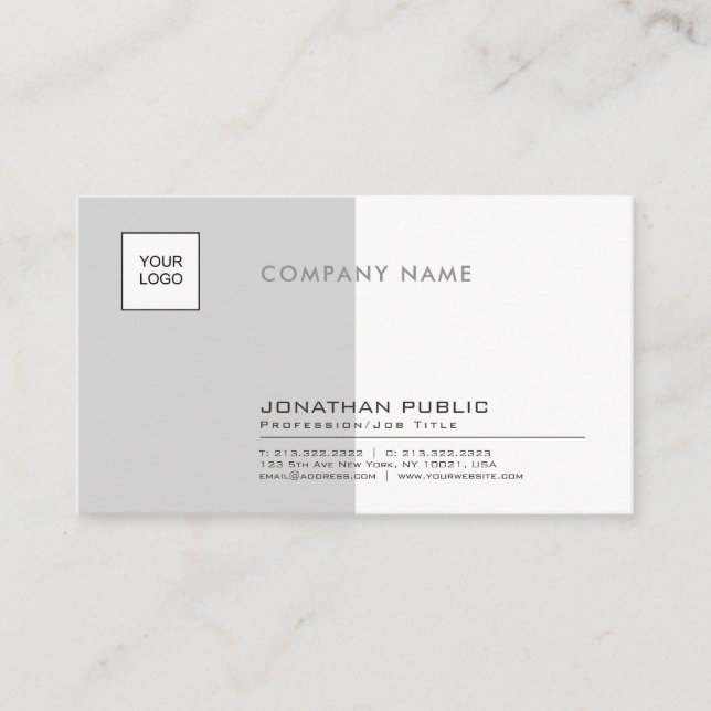 Stylish Grey White Professional Company Plain Business Card (Front)