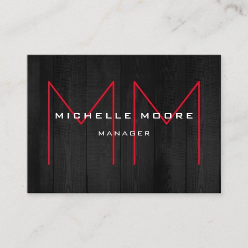 Stylish Grey Wood Huge Red Monogram Modern Business Card