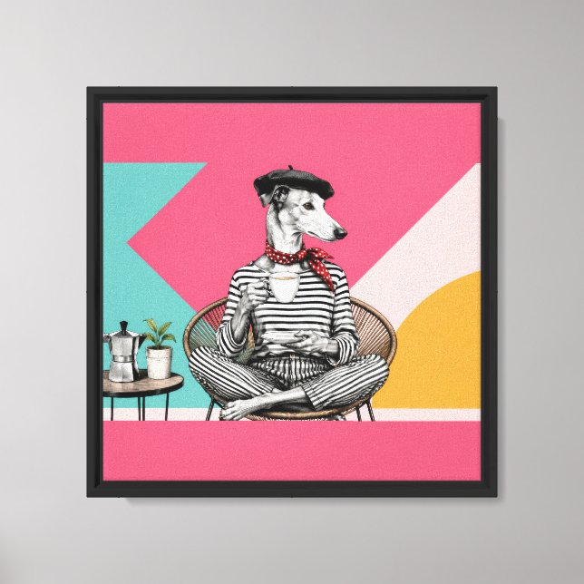 Stylish Greyhound Coffee Pop Art Portrait Canvas Print (Front)