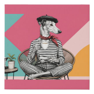 Stylish Greyhound Coffee Pop Art Portrait Faux Canvas Print