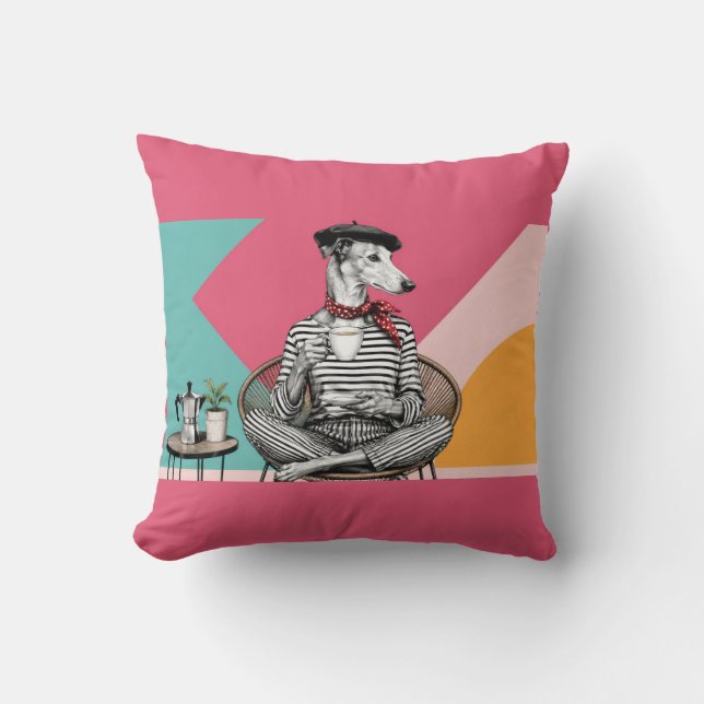 Stylish Greyhound Coffee Pop Art Portrait Throw Pillow (Front)