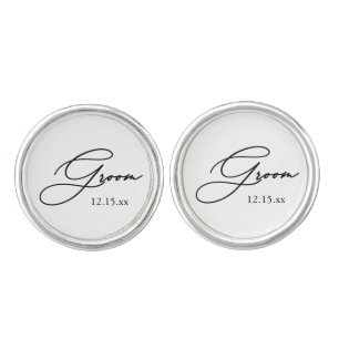 Stylish Groom Script with Wedding Date Cufflinks
