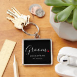 Stylish Groom Wedding Keychain<br><div class="desc">The perfect gift for any groom,  the fun and modern design features stylish typography script font "Groom" wording with a cute little red love heart full stops. The design is easy to personalize with your name and established wedding date and will be the perfect keepsake from your special day.</div>