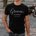 Stylish Groom Wedding T-Shirt<br><div class="desc">The perfect gift for any groom,  the fun and modern design features a stylish typography script "Groom" with cute little red love heart full stops. The design is easy to personalize with your name and established wedding date and will be the perfect keepsake from your special day.</div>