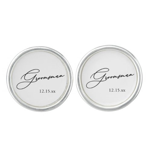 Stylish Groomsman Script with Wedding Date Cufflinks