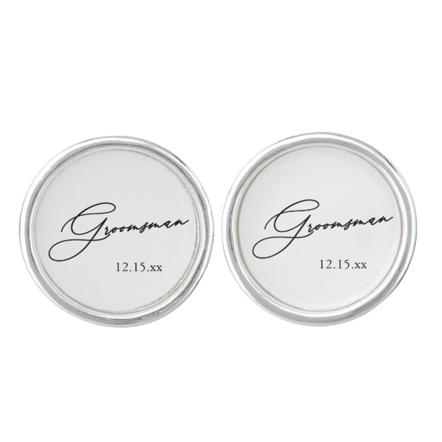 Stylish Groomsman Script with Wedding Date Cufflinks (Front)