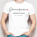 Stylish Groomsman Wedding T-Shirt<br><div class="desc">The perfect gift for any groomsman,  the fun and modern design features a stylish typography script "Groomsman" with cute little red love heart full stops. The design is easy to personalize with a name and established wedding date and will be the perfect keepsake from your special day.</div>
