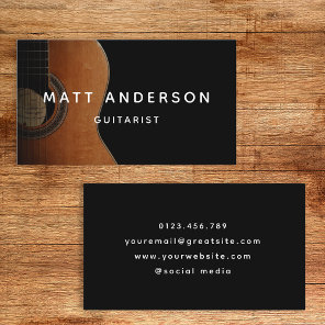 Stylish Guitar Musician Minimal Black and White Business Card